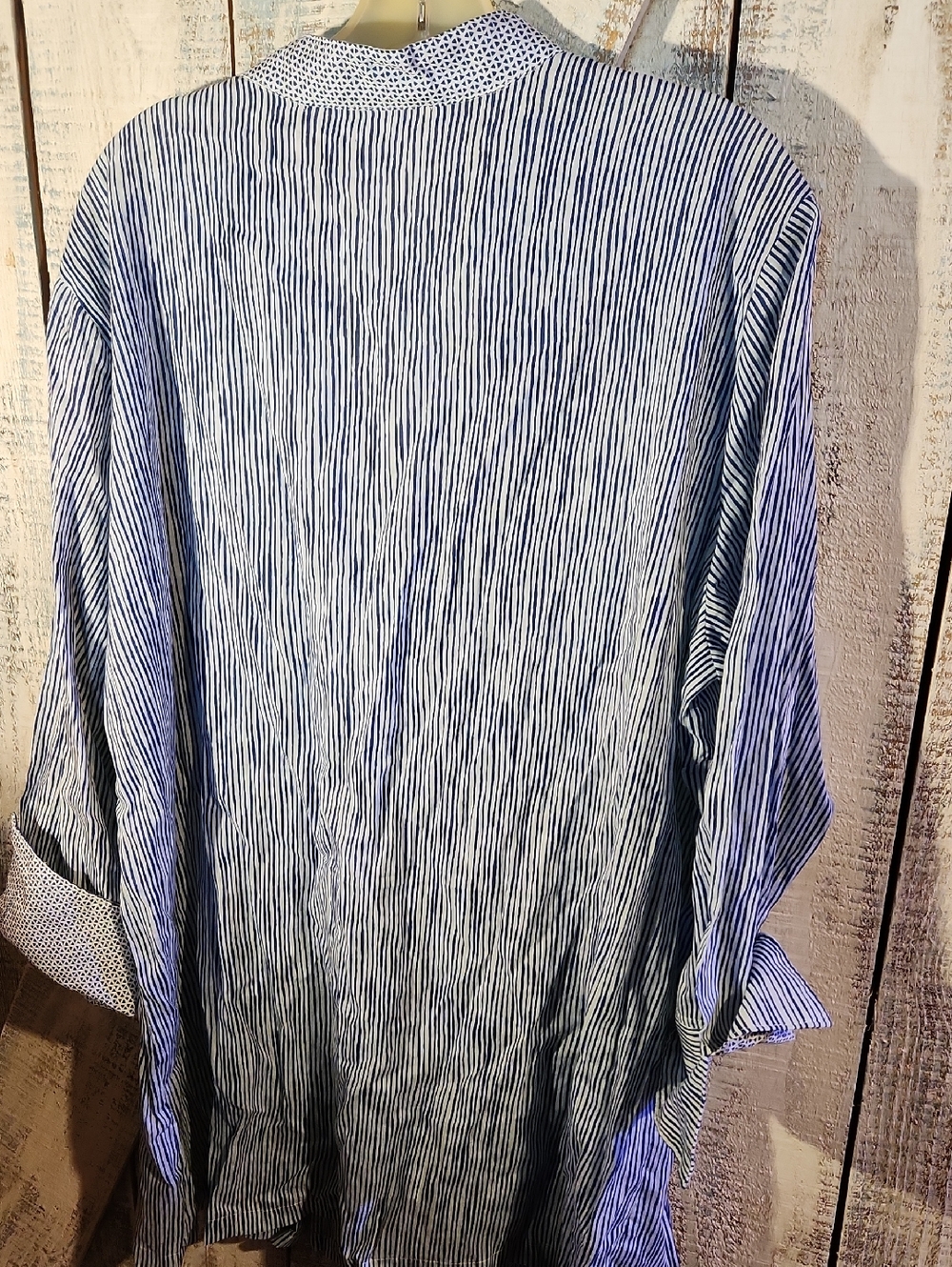 BLUTHREADS XL Sheer Cotton Blouse Beach Vacay Cruisewear Blue And Gray - Picture 5 of 5